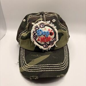 4350 District Dog Mom Camo Distressed Baseball Cap Paw Print Adjustable Hat